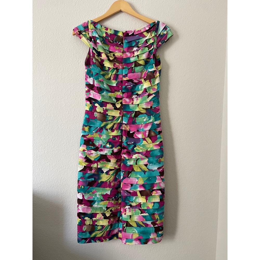Adrianna Papell Floral Ruched Sheath Dress Size‎ 10 Pink Blue Cocktail Wedding - Picture 8 of 17